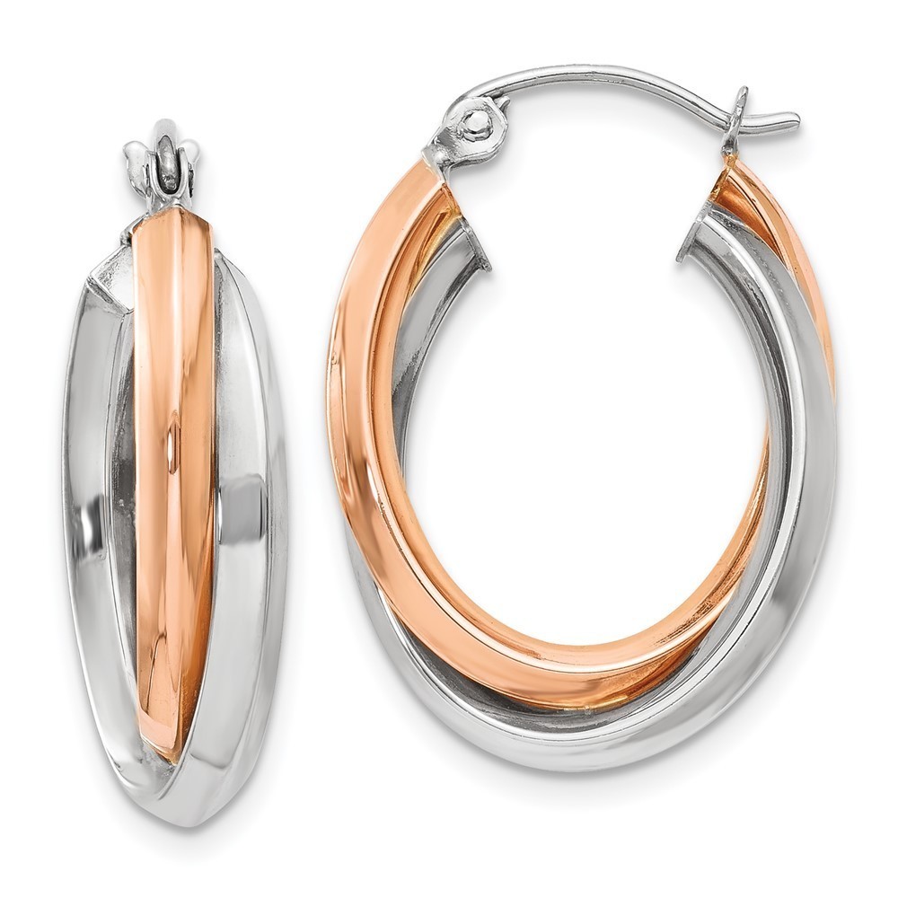 14k Rose and White Gold Polished Oval Tube Hoop Earrings 23 L x 3 mm W